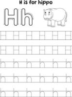 Hippo Animal Tracing Letter ABC Coloring Page H vector