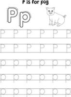 Pig Animal Tracing Letter ABC Coloring Page P vector