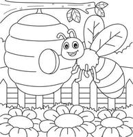 primavera abeja con un Colmena colorante página para niños vector