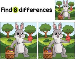 Rabbit Holding Easter Basket Find The Differences vector