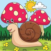 Spring Snail with Mushroom Colored Cartoon vector