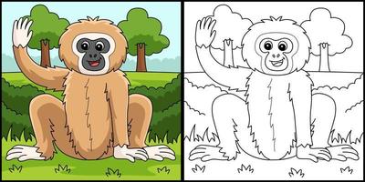 Gibbon Animal Coloring Page Colored Illustration vector