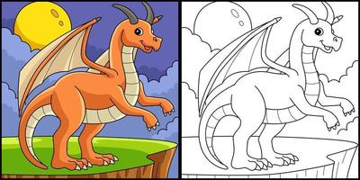 Dragon Animal Coloring Page Colored Illustration vector