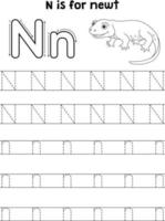 Newt Animal Tracing Letter ABC Coloring Page N vector