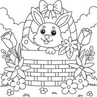 Spring Rabbit Inside the Basket Coloring Page vector