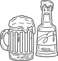 Beer Bottle and Mug Beer Isolated Coloring Page vector
