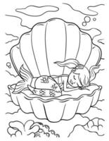 Sleeping Mermaid in a Clam Shell Coloring Page vector