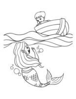 Mermaid Talking a Boy in the Boat Isolated vector