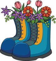 Spring Boots with Flowers Cartoon Colored Clipart vector