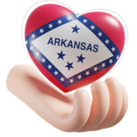 Arkansas bandeira com coração mão Cuidado realista 3d texturizado png