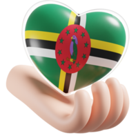 dominica bandera con corazón mano cuidado realista 3d texturizado png