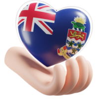 Cayman Islands flag with heart hand care realistic 3d textured png