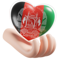 afghanistan vlag met hart hand- zorg realistisch 3d getextureerde png