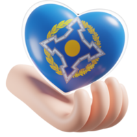 kollektiv Sicherheit Vertrag Organisation Flagge mit Herz Hand Pflege realistisch 3d texturiert png