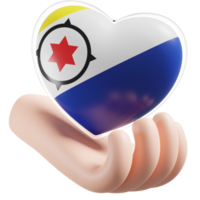 Bonaire flag with heart hand care realistic 3d textured png