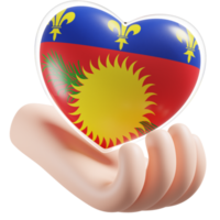 Guadeloupe flag with heart hand care realistic 3d textured png