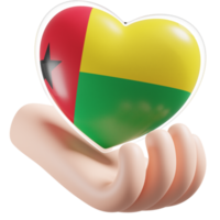 Guinea Bissau flag with heart hand care realistic 3d textured png