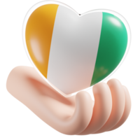 Ivory Coast flag with heart hand care realistic 3d textured png