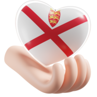 Jersey flag with heart hand care realistic 3d textured png