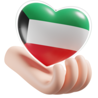 Kuwait flag with heart hand care realistic 3d textured png