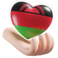 Malawi flag with heart hand care realistic 3d textured png