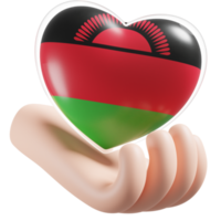 malawi bandiera con cuore mano cura realistico 3d strutturato png