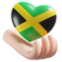 Jamaica flag with heart hand care realistic 3d textured png