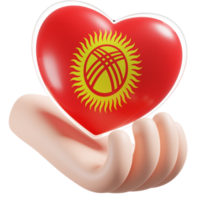 Kyrgyzstan flag with heart hand care realistic 3d textured png