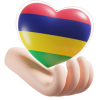 Maurícia bandeira com coração mão Cuidado realista 3d texturizado png