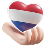 Netherlands flag with heart hand care realistic 3d textured png