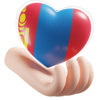 Mongolia flag with heart hand care realistic 3d textured png