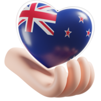 New Zealand flag with heart hand care realistic 3d textured png