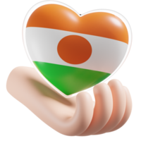 Níger bandeira com coração mão Cuidado realista 3d texturizado png