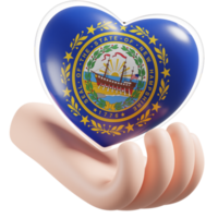 New Hampshire flag with heart hand care realistic 3d textured png