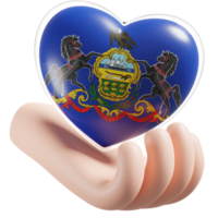 Pennsylvania flag with heart hand care realistic 3d textured png