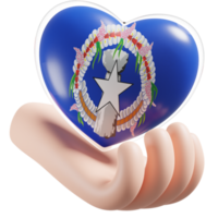 Northern Mariana Islands flag with heart hand care realistic 3d textured png