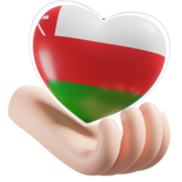 Oman flag with heart hand care realistic 3d textured png
