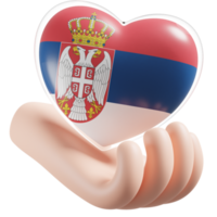 Serbia flag with heart hand care realistic 3d textured png