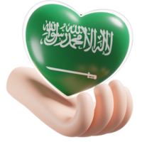 Saudi Arabia flag with heart hand care realistic 3d textured png