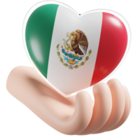 Mexico flag with heart hand care realistic 3d textured png