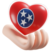 Tennessee bandiera con cuore mano cura realistico 3d strutturato png