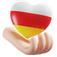 South Ossetia flag with heart hand care realistic 3d textured png