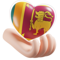 Sri Lanka flag with heart hand care realistic 3d textured png