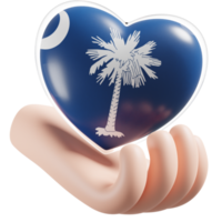 South Carolina flag with heart hand care realistic 3d textured png