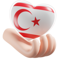 Turkish Republic of Northern Cyprus flag with heart hand care realistic 3d textured png