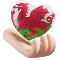 Wales flag with heart hand care realistic 3d textured png