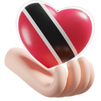 Trinidad and Tobago flag with heart hand care realistic 3d textured png