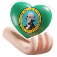 Washington flag with heart hand care realistic 3d textured png