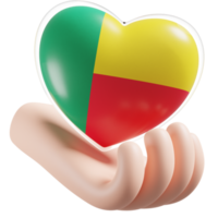 Benin flag with heart hand care realistic 3d textured png