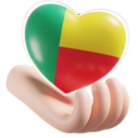 benin bandiera con cuore mano cura realistico 3d strutturato png